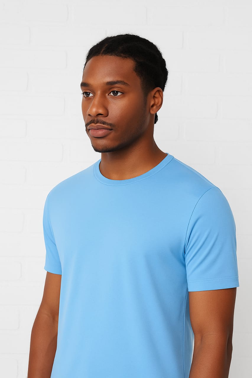 Men’s Blue Oversized Cotton T-Shirt – Casual Crew Neck Tee